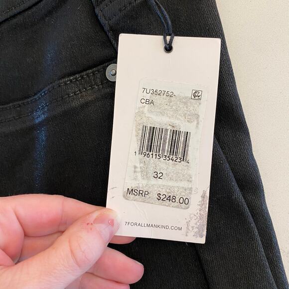 NWT 7 for all mankind High Waist Slim Kick Jeans in Coated Black Size 32 - Picture 9 of 13